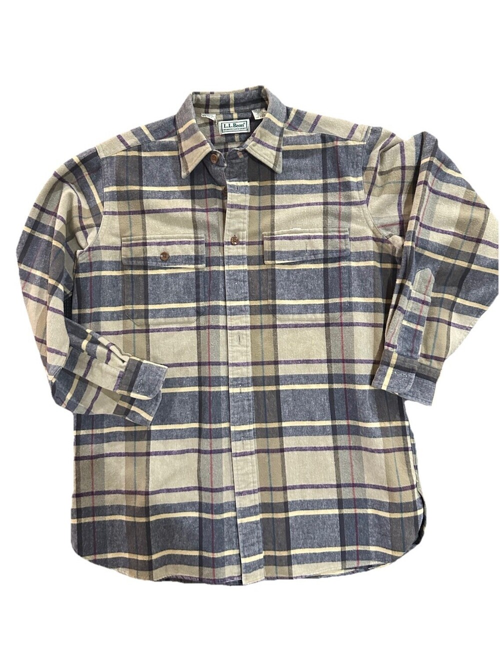 Vintage LL Bean Chamois Cloth Shirt Mens Medium Plaid Flannel Cotton